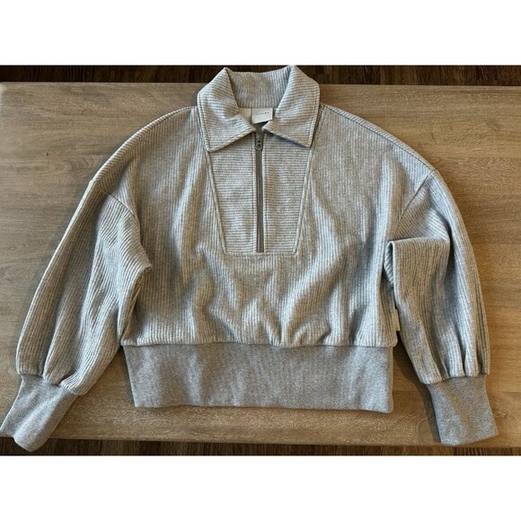 Varley Ribbed Blair Half Zip Pullover Sweatshirt in Gray Size Small - Picture 2 of 8